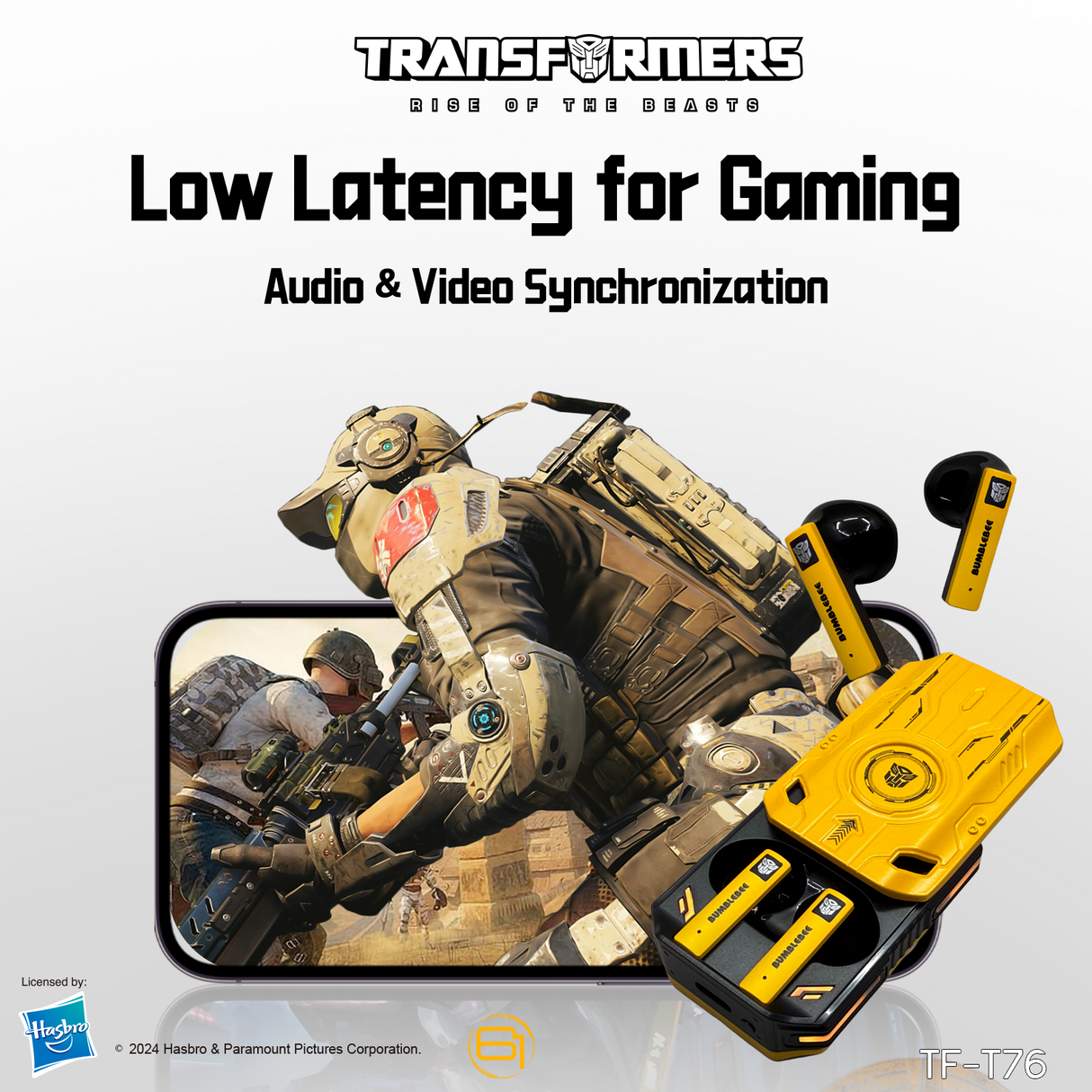 Transformers TF-T76 True Wireless Bluetooth 6.0 Earbuds with Mic, Mecha Zinc Alloy Armor Case, Low-Latency Game/Music Modes, Hi-Fi 13mm Drivers, HD Calling, 40H Total Playtime