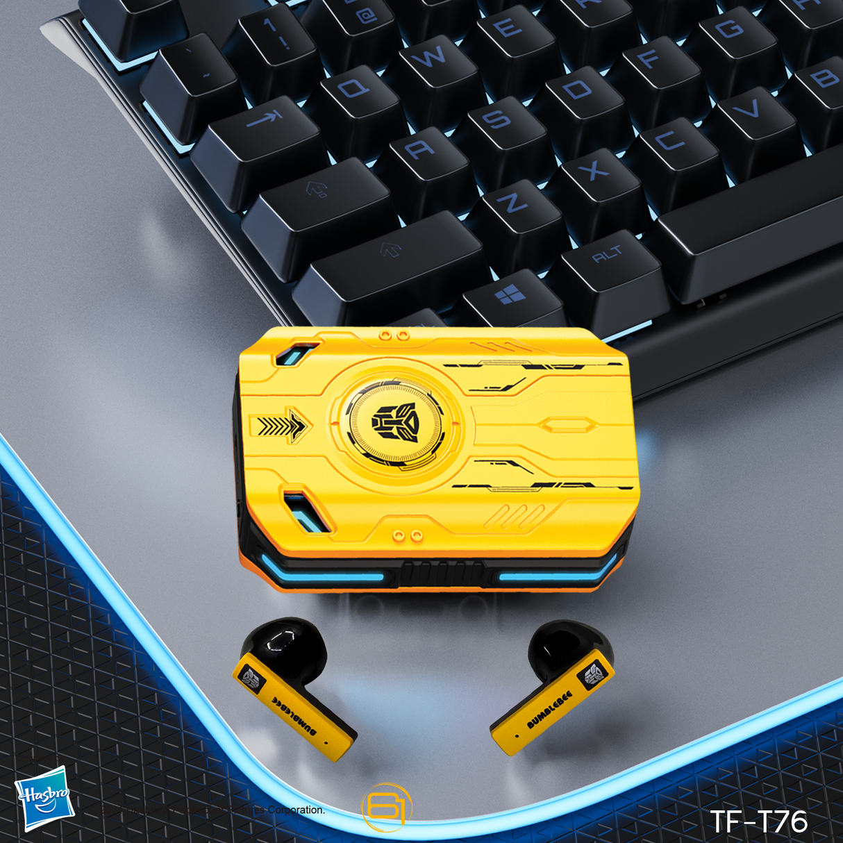 Transformers TF-T76 True Wireless Bluetooth 6.0 Earbuds with Mic, Mecha Zinc Alloy Armor Case, Low-Latency Game/Music Modes, Hi-Fi 13mm Drivers, HD Calling, 40H Total Playtime