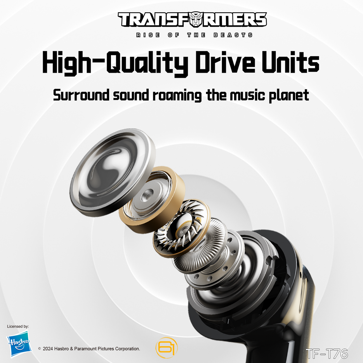 Transformers TF-T76 True Wireless Bluetooth 6.0 Earbuds with Mic, Mecha Zinc Alloy Armor Case, Low-Latency Game/Music Modes, Hi-Fi 13mm Drivers, HD Calling, 40H Total Playtime