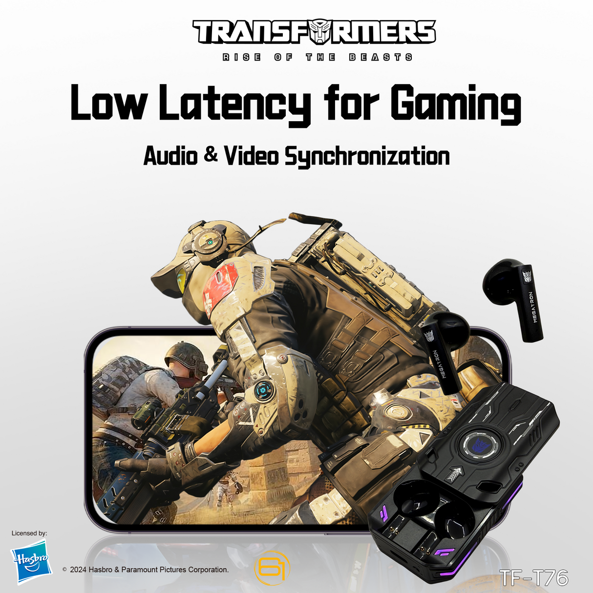 Transformers TF-T76 True Wireless Bluetooth 6.0 Earbuds with Mic, Mecha Zinc Alloy Armor Case, Low-Latency Game/Music Modes, Hi-Fi 13mm Drivers, HD Calling, 40H Total Playtime