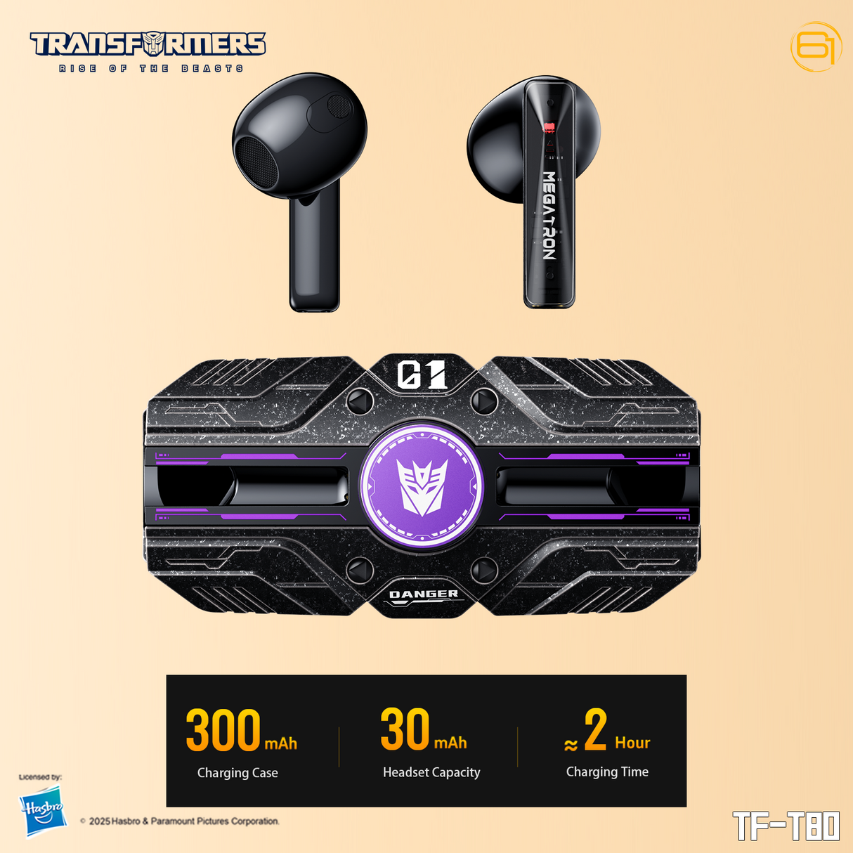Transformers TF-T80 Bluetooth True Wireless Earbuds with Noise Cancelling In-Ear Cool HiFi HD Calling Dual Modes Sports Music Game Long Endurance Earphones