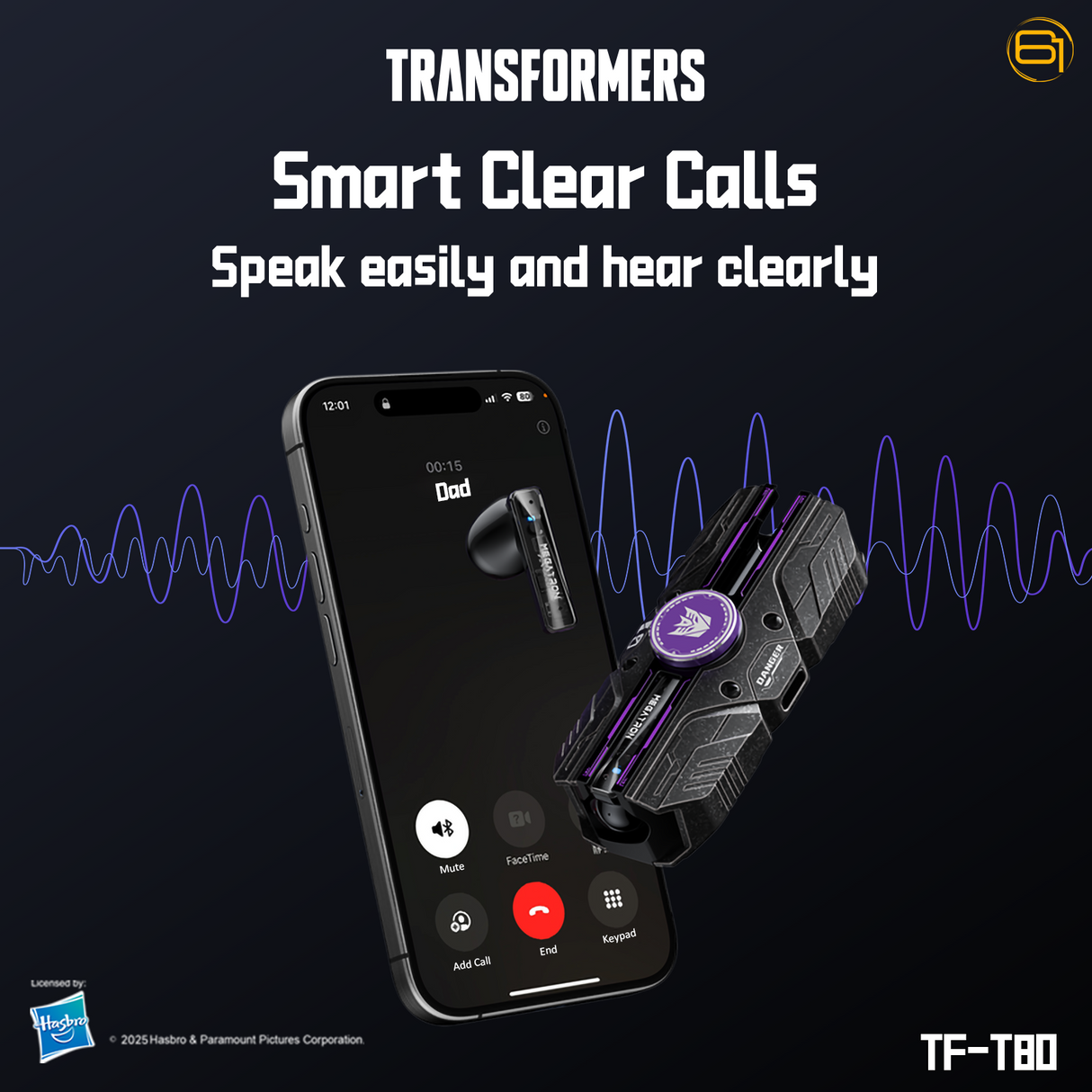 Transformers TF-T80 Bluetooth True Wireless Earbuds with Noise Cancelling In-Ear Cool HiFi HD Calling Dual Modes Sports Music Game Long Endurance Earphones