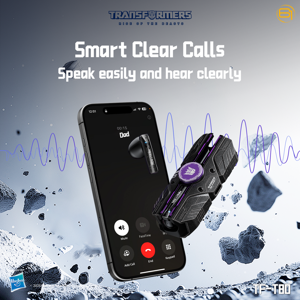 Transformers TF-T80 Bluetooth True Wireless Earbuds with Noise Cancelling In-Ear Cool HiFi HD Calling Dual Modes Sports Music Game Long Endurance Earphones