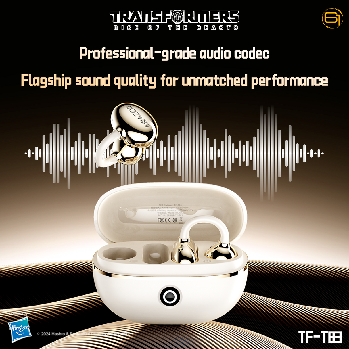 Transformers TF-T83 Clip-on Bluetooth 5.4 Wireless Earbuds, with Microphone for HD Voice Calls In-Ear Cool HiFi Calling Dual Modes Sports IPX5 Waterproof Long Endurance Earphones