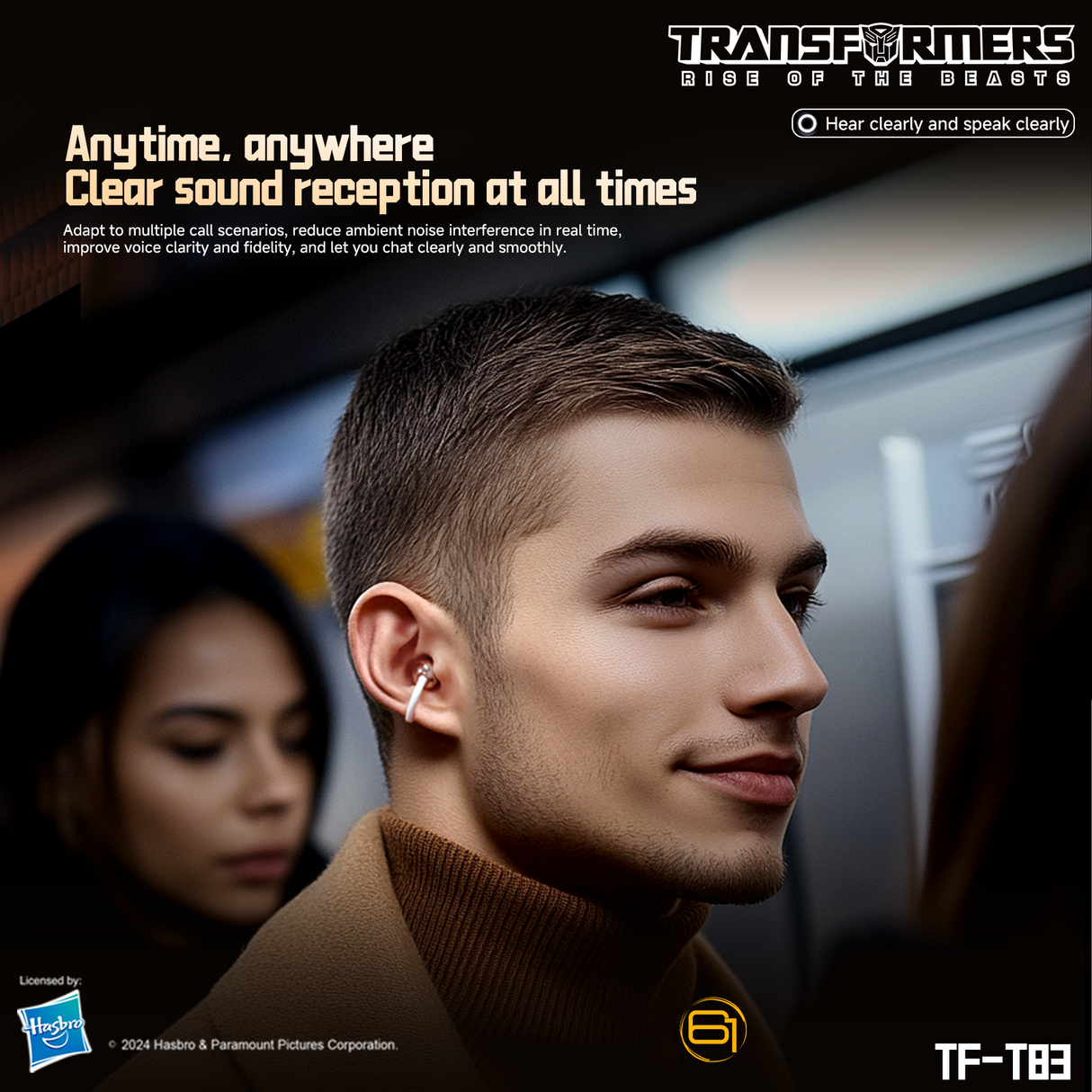 Transformers TF-T83 Clip-on Bluetooth 5.4 Wireless Earbuds, with Microphone for HD Voice Calls In-Ear Cool HiFi Calling Dual Modes Sports IPX5 Waterproof Long Endurance Earphones