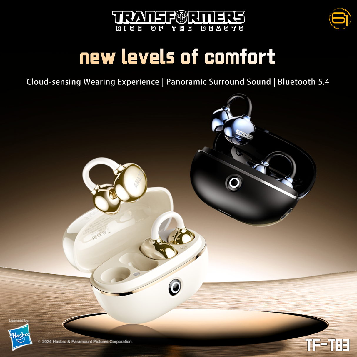 Transformers TF-T83 Clip-on Bluetooth 5.4 Wireless Earbuds, with Microphone for HD Voice Calls In-Ear Cool HiFi Calling Dual Modes Sports IPX5 Waterproof Long Endurance Earphones