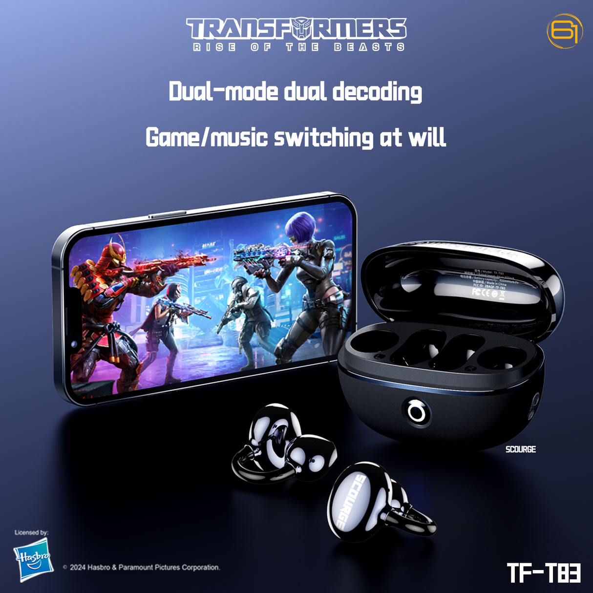 Transformers TF-T83 Clip-on Bluetooth 5.4 Wireless Earbuds, with Microphone for HD Voice Calls In-Ear Cool HiFi Calling Dual Modes Sports IPX5 Waterproof Long Endurance Earphones