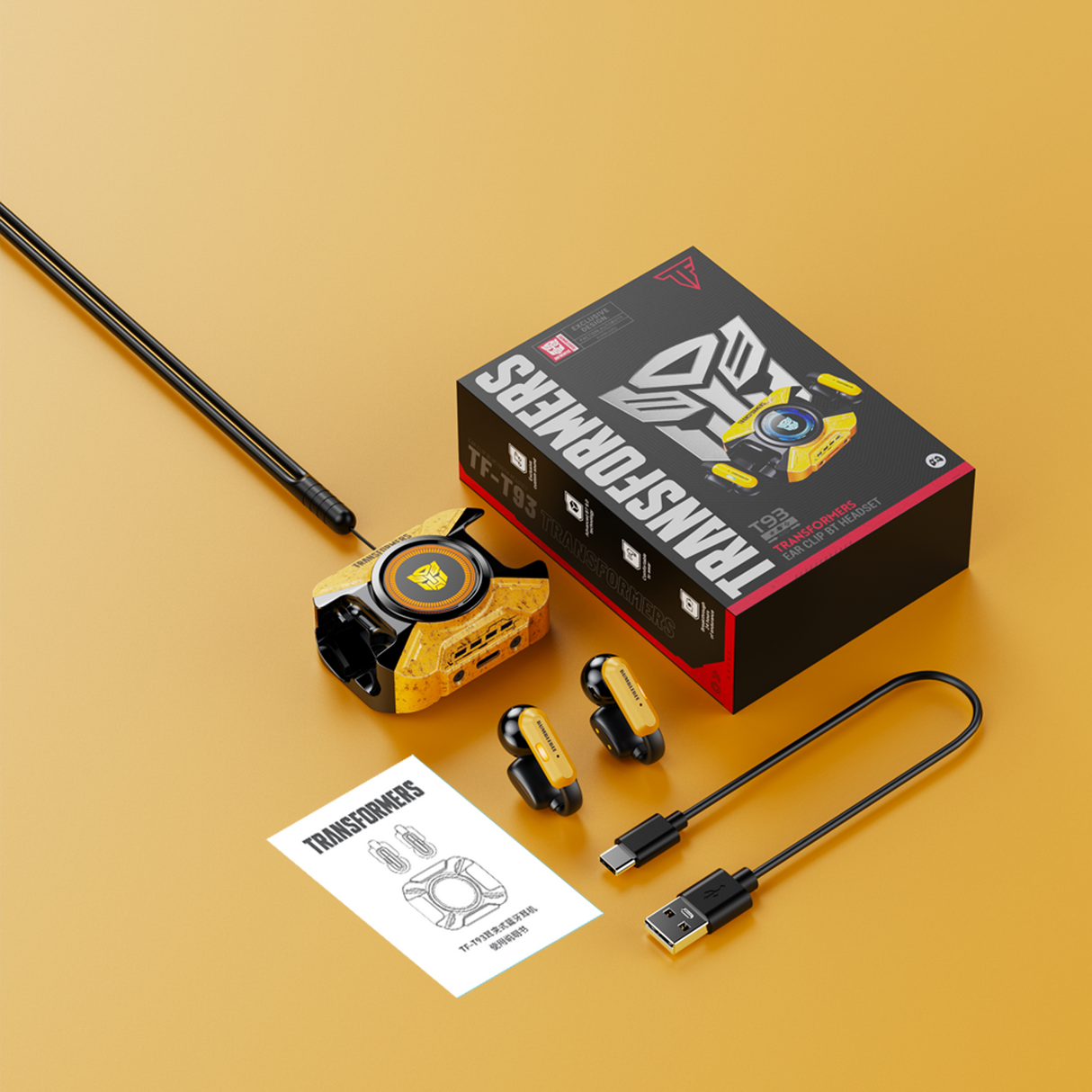 Transformers TF-T93 Ear-Clip True Wireless Bluetooth 6.0 Earbuds with Mic, Zinc Alloy Armor Case, Low Latency Game/Music Modes, Hi-Fi 12mm Drivers, Secure Fit Sports Earphones