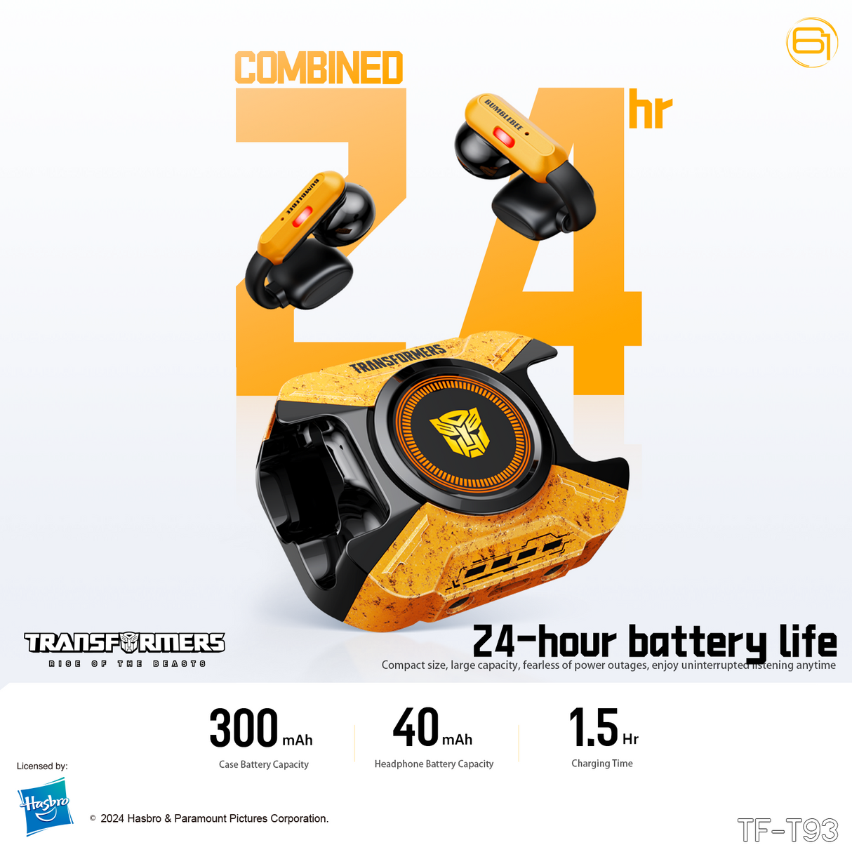 Transformers TF-T93 Ear-Clip True Wireless Bluetooth 6.0 Earbuds with Mic, Zinc Alloy Armor Case, Low Latency Game/Music Modes, Hi-Fi 12mm Drivers, Secure Fit Sports Earphones