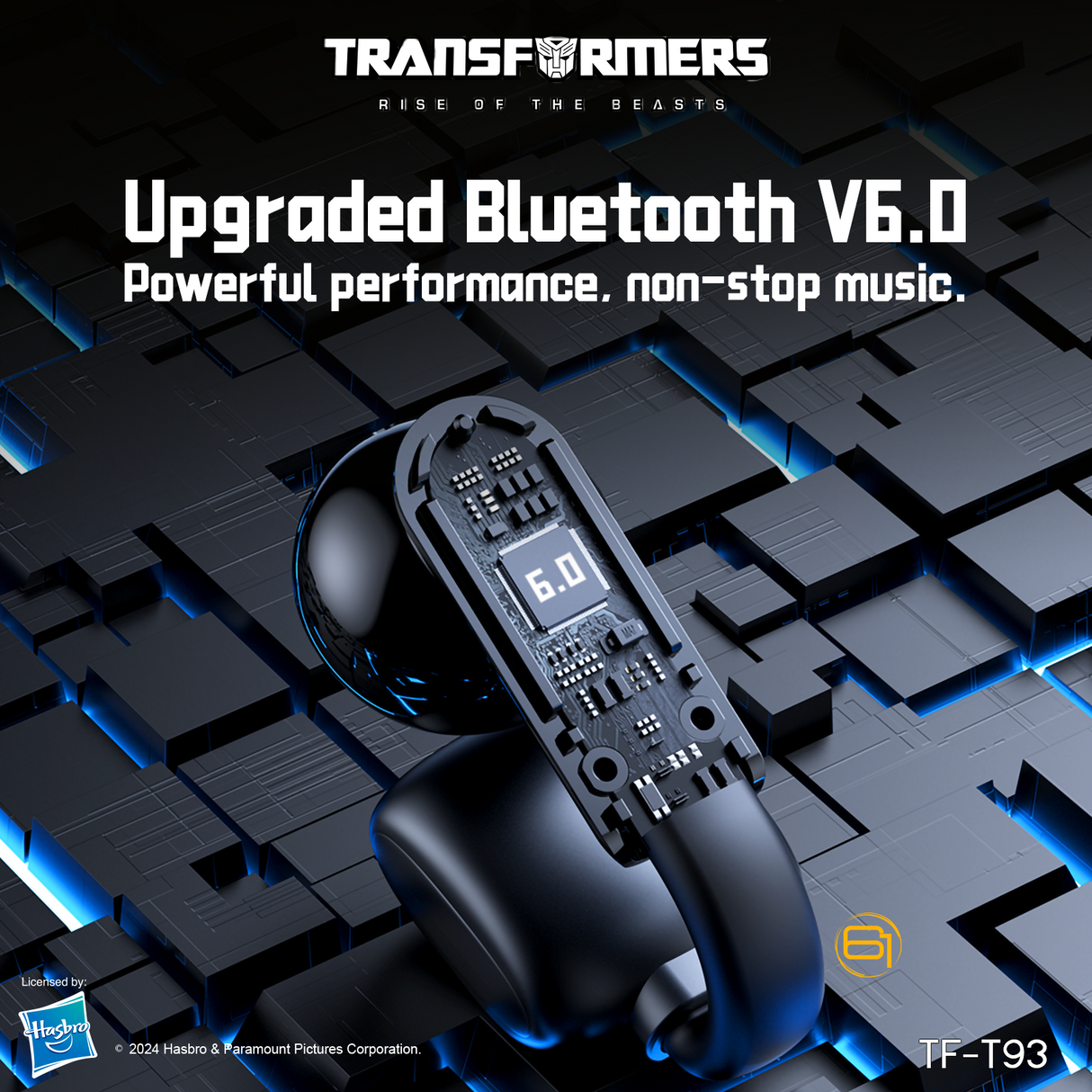 Transformers TF-T93 Ear-Clip True Wireless Bluetooth 6.0 Earbuds with Mic, Zinc Alloy Armor Case, Low Latency Game/Music Modes, Hi-Fi 12mm Drivers, Secure Fit Sports Earphones