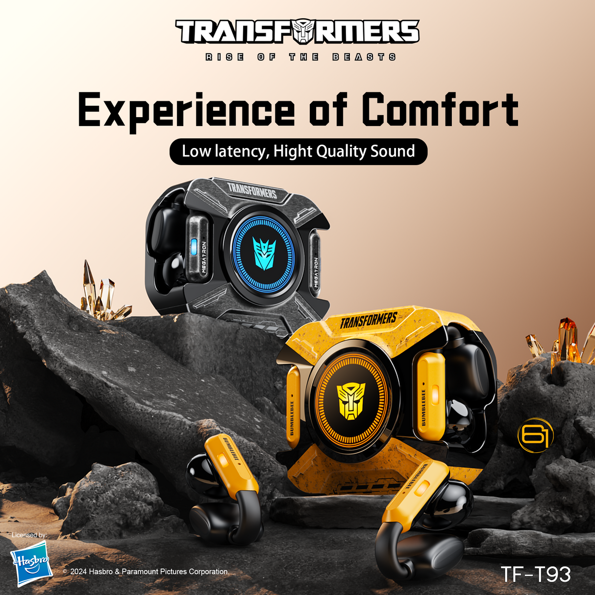 Transformers TF-T93 Ear-Clip True Wireless Bluetooth 6.0 Earbuds with Mic, Zinc Alloy Armor Case, Low Latency Game/Music Modes, Hi-Fi 12mm Drivers, Secure Fit Sports Earphones