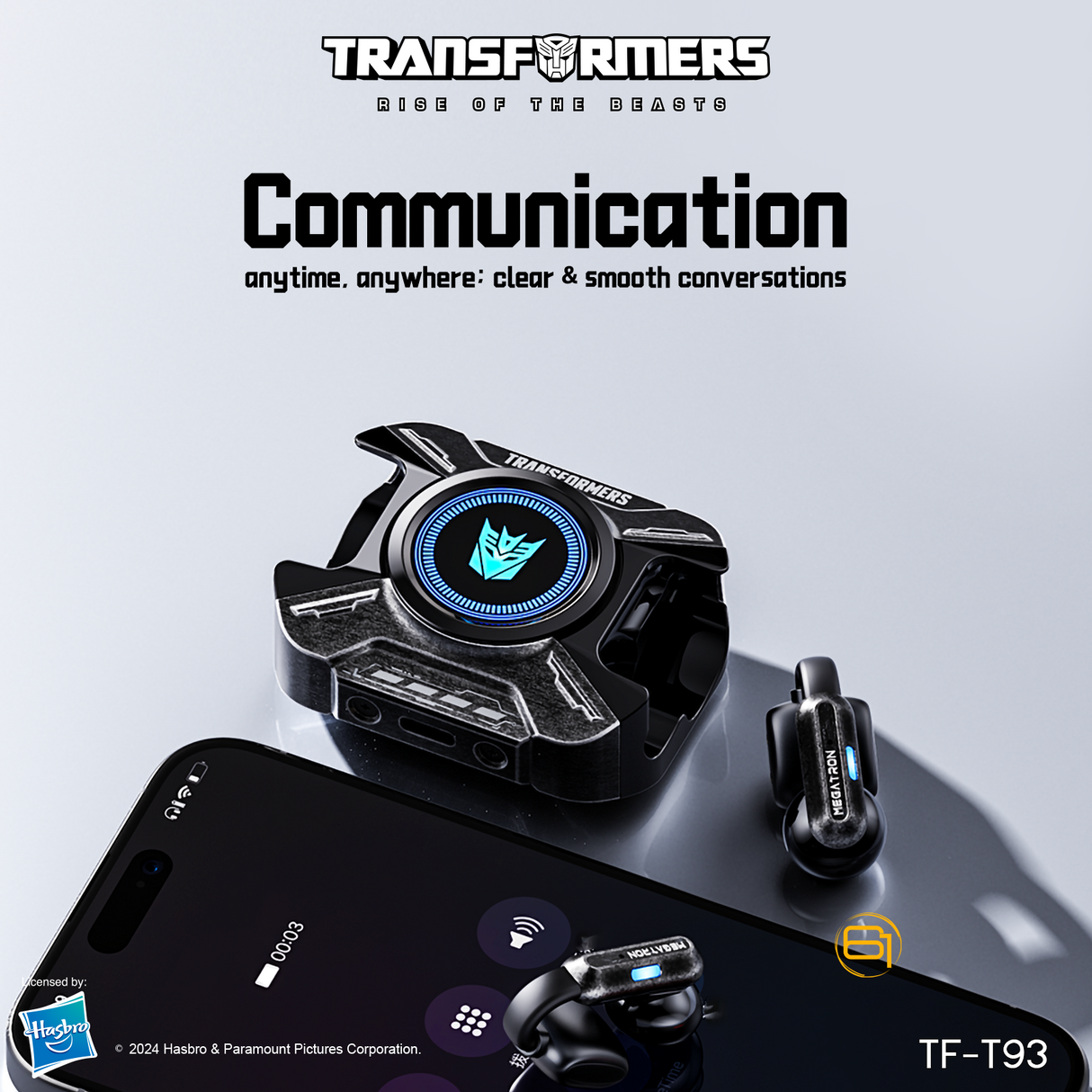 Transformers TF-T93 Ear-Clip True Wireless Bluetooth 6.0 Earbuds with Mic, Zinc Alloy Armor Case, Low Latency Game/Music Modes, Hi-Fi 12mm Drivers, Secure Fit Sports Earphones
