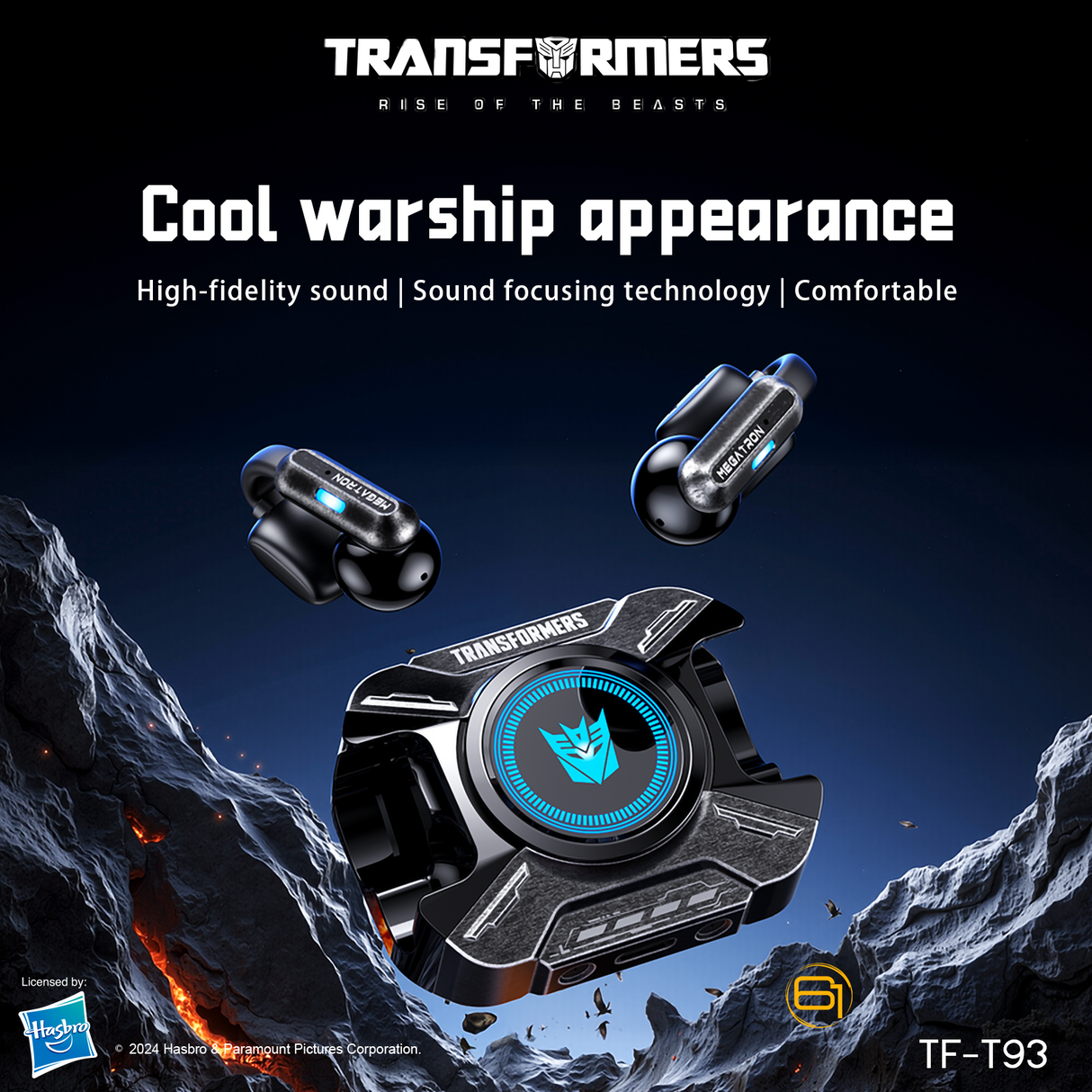 Transformers TF-T93 Ear-Clip True Wireless Bluetooth 6.0 Earbuds with Mic, Zinc Alloy Armor Case, Low Latency Game/Music Modes, Hi-Fi 12mm Drivers, Secure Fit Sports Earphones