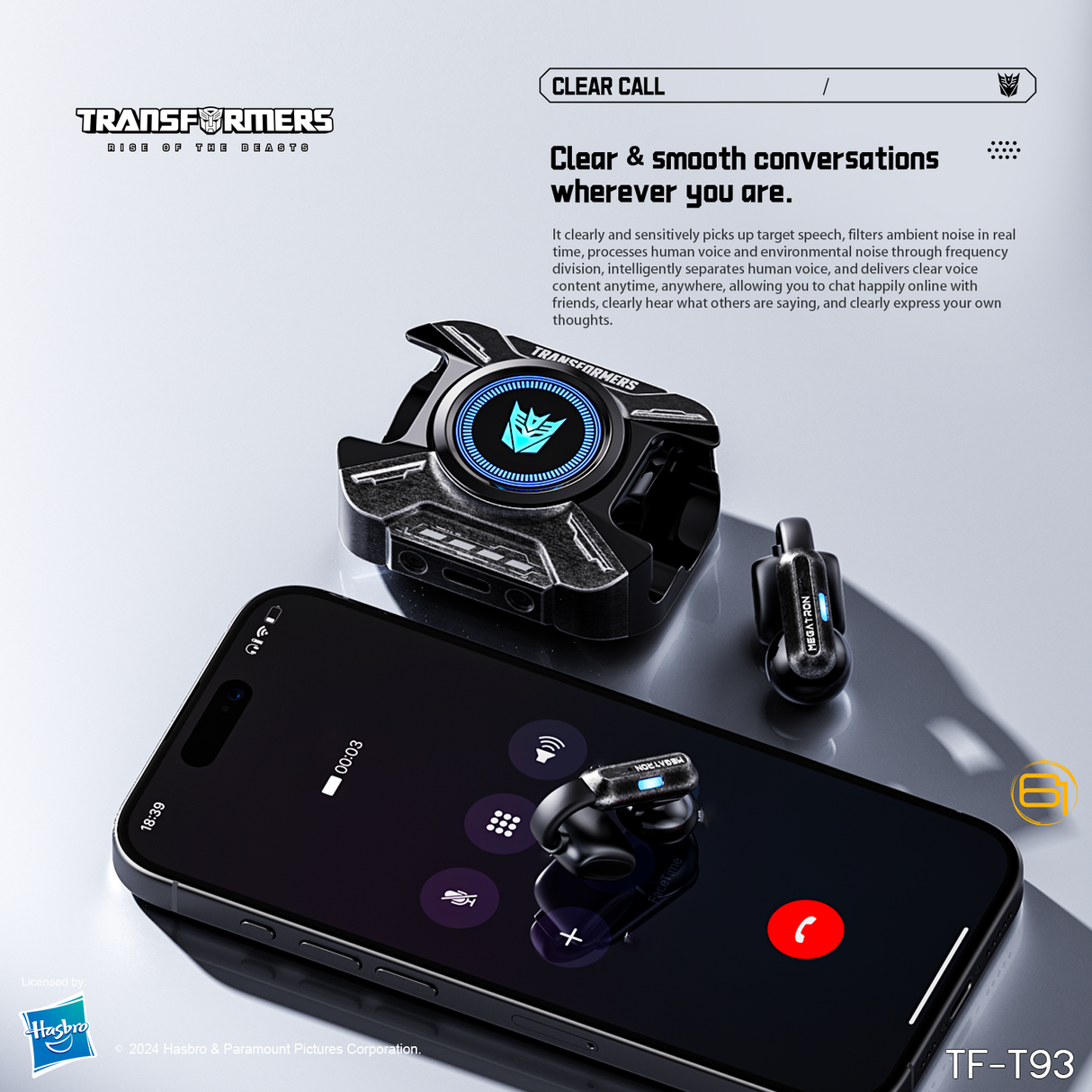 Transformers TF-T93 Ear-Clip True Wireless Bluetooth 6.0 Earbuds with Mic, Zinc Alloy Armor Case, Low Latency Game/Music Modes, Hi-Fi 12mm Drivers, Secure Fit Sports Earphones