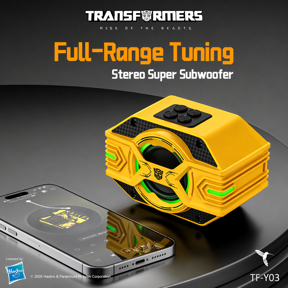 Transformers TF-Y03 CoreBlock Design Bluetooth TWS Speaker 5W Portable Wireless IPX5 Waterproof, 5H Playtime Deep Bass, Stereo Pairing, Built-in Mic, AUX/TF Card