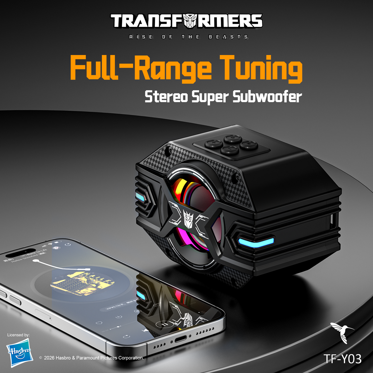 Transformers TF-Y03 CoreBlock Design Bluetooth TWS Speaker 5W Portable Wireless IPX5 Waterproof, 5H Playtime Deep Bass, Stereo Pairing, Built-in Mic, AUX/TF Card