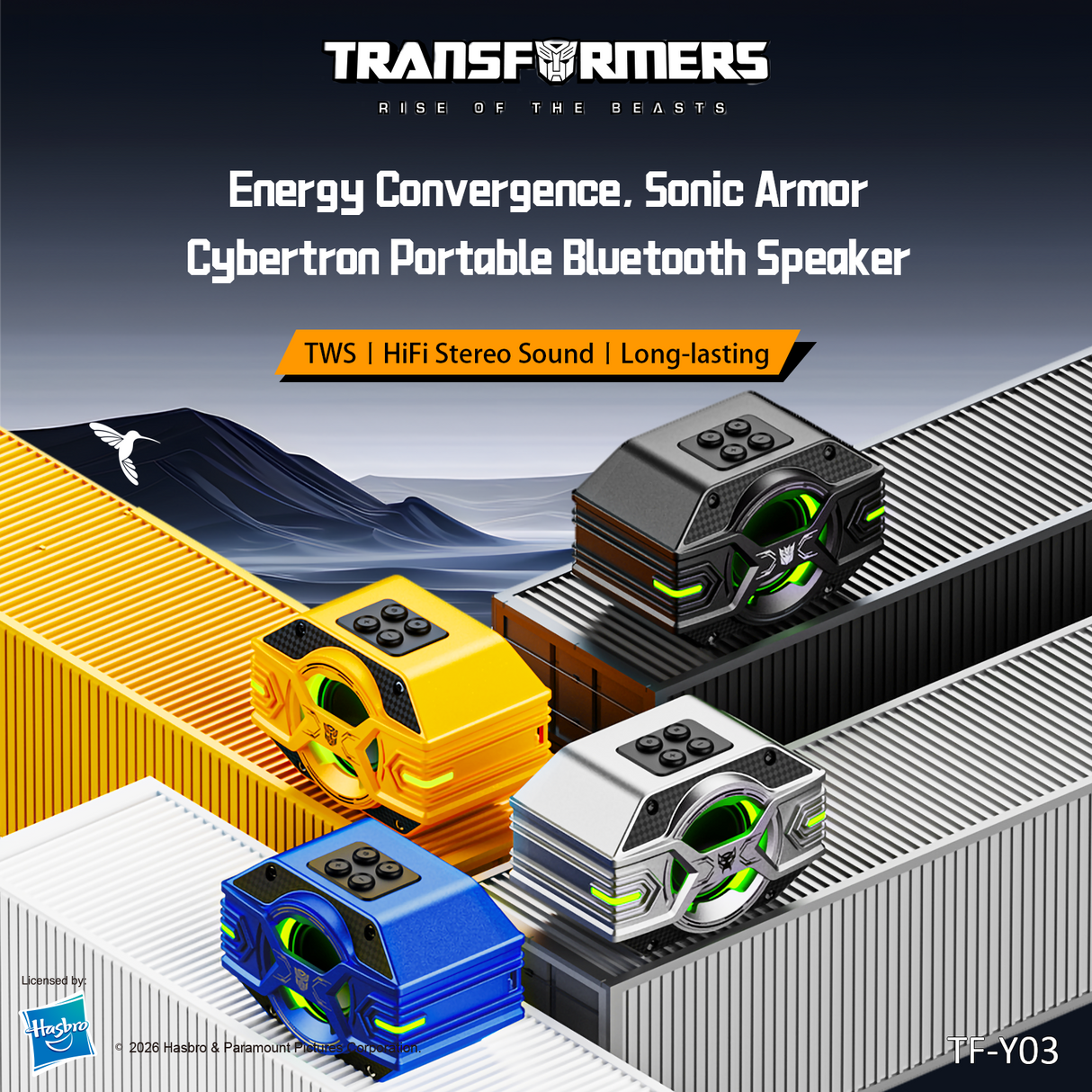 Transformers TF-Y03 CoreBlock Design Bluetooth TWS Speaker 5W Portable Wireless IPX5 Waterproof, 5H Playtime Deep Bass, Stereo Pairing, Built-in Mic, AUX/TF Card