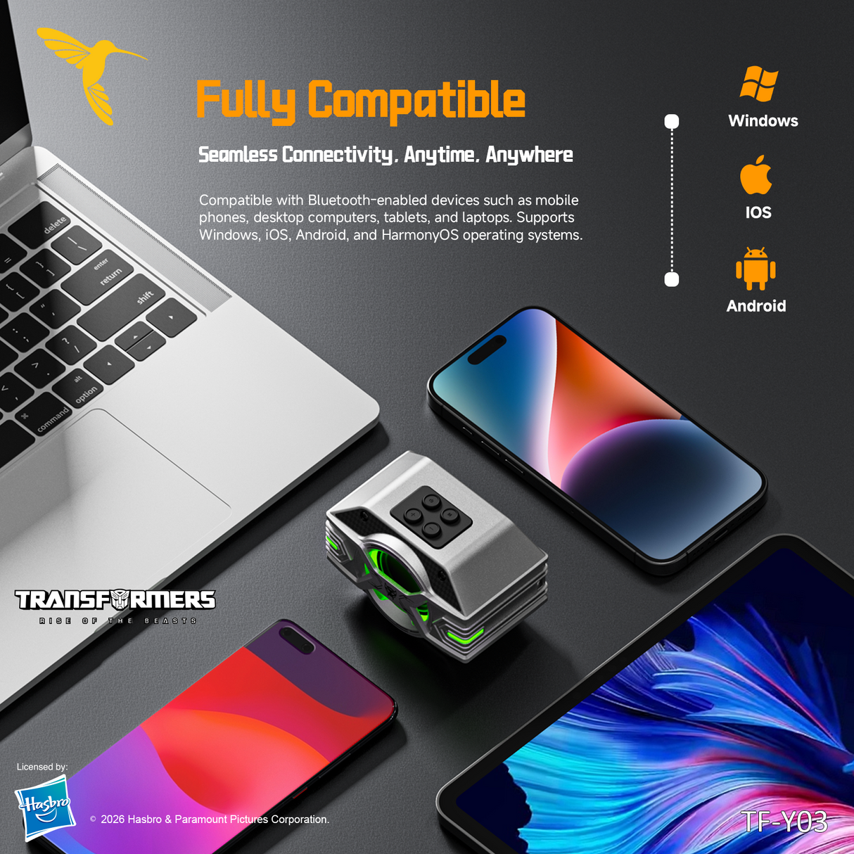 Transformers TF-Y03 CoreBlock Design Bluetooth TWS Speaker 5W Portable Wireless IPX5 Waterproof, 5H Playtime Deep Bass, Stereo Pairing, Built-in Mic, AUX/TF Card