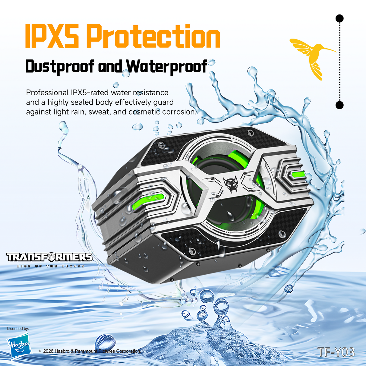 Transformers TF-Y03 CoreBlock Design Bluetooth TWS Speaker 5W Portable Wireless IPX5 Waterproof, 5H Playtime Deep Bass, Stereo Pairing, Built-in Mic, AUX/TF Card
