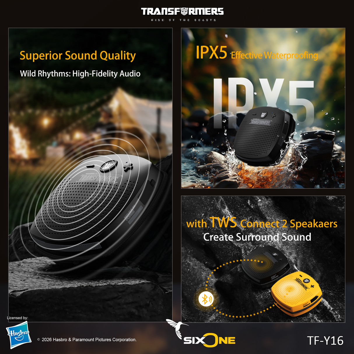 Transformers TF-Y16 FlexCube Design Bluetooth Speaker 45mm 4.3W Portable TWS Wireless Speaker IPX5 Waterproof, TWS Stereo Pairing, Built-in Mic
