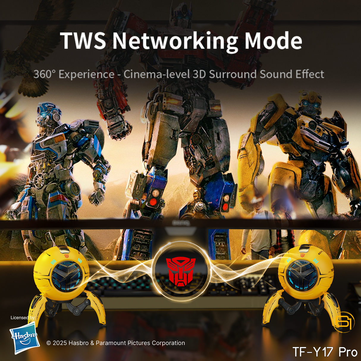 Transformers TF-Y17Pro Mecha Bluetooth TWS Speaker, 10W Hi-Fi 57mm Driver, Portable RGB Speaker with Detachable Foldable Tri-Pedal Stand, 2000mAh, Gaming Desk Décor Autobots