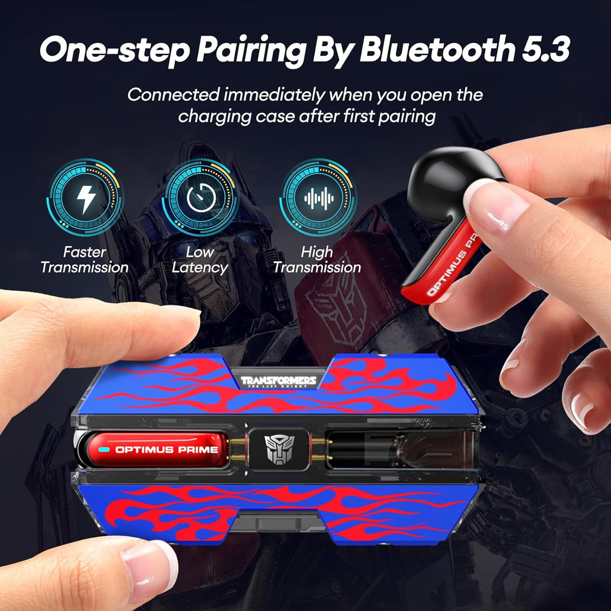 Transformers TF-T01 True Wireless Earbuds Wireless Bluetooth 5.4 Ear Buds Deep Bass Sound Earbud with Smart Noise Cancelling Mic IPX5 Waterproof in Ear Earphones for Android iOS Blue