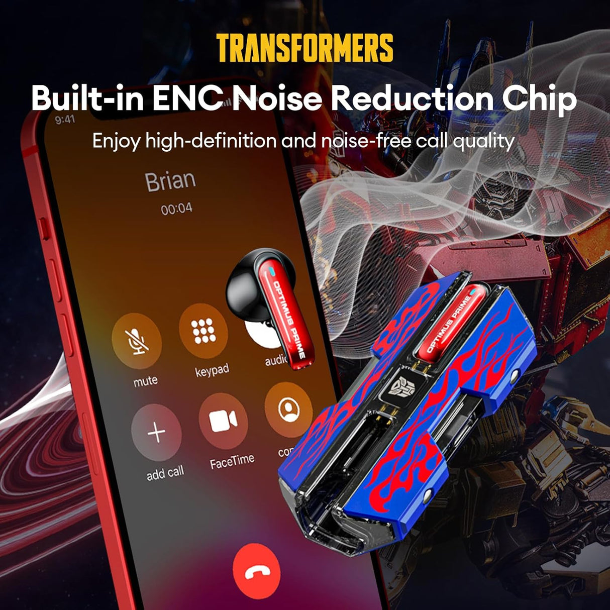 Transformers TF-T01 True Wireless Earbuds Wireless Bluetooth 5.4 Ear Buds Deep Bass Sound Earbud with Smart Noise Cancelling Mic IPX5 Waterproof in Ear Earphones for Android iOS Blue