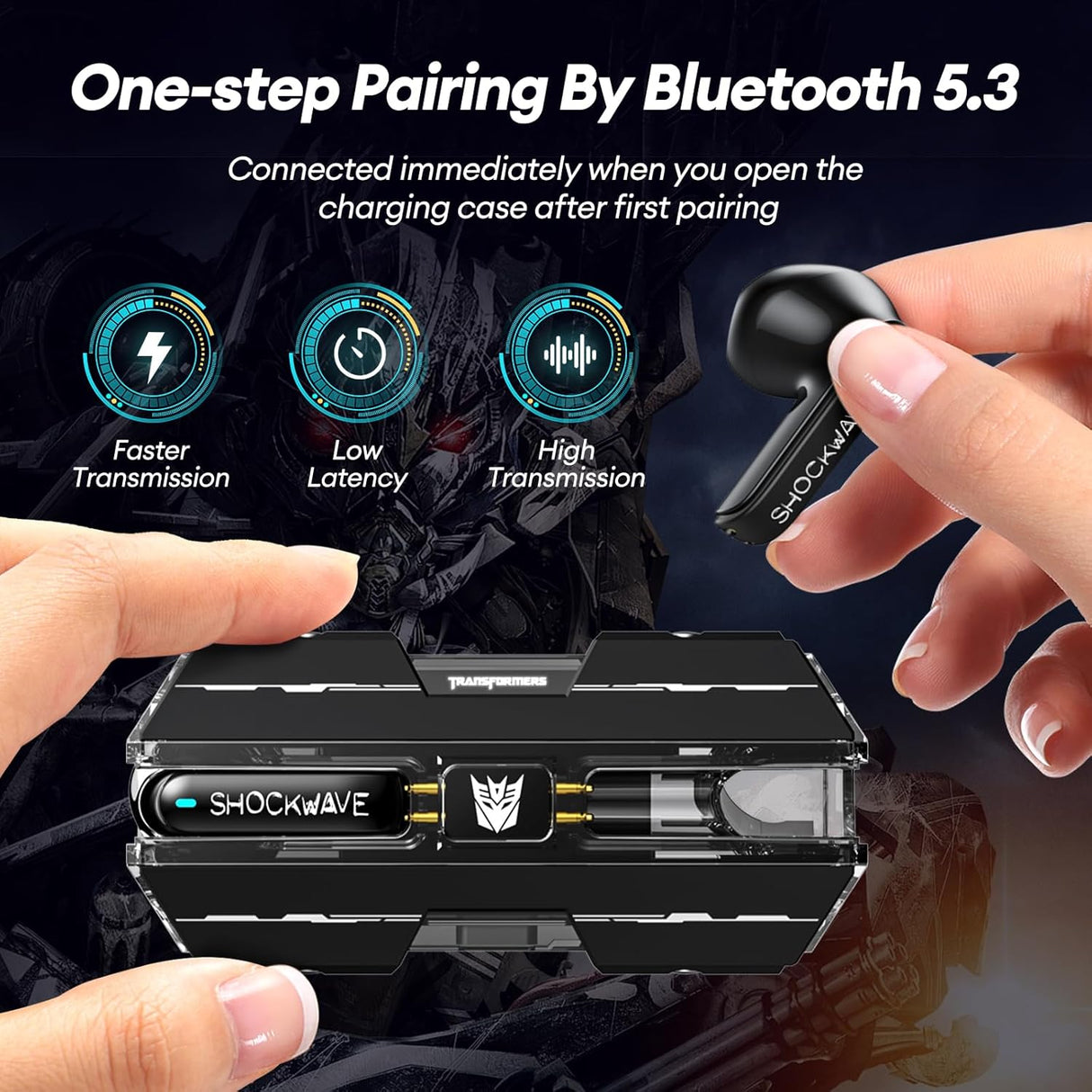 Transformers TF-T01 True Wireless Earbuds Wireless Bluetooth 5.4 Ear Buds Deep Bass Sound Earbud with Smart Noise Cancelling Mic IPX5 Waterproof in Ear Earphones for Android iOS Blue