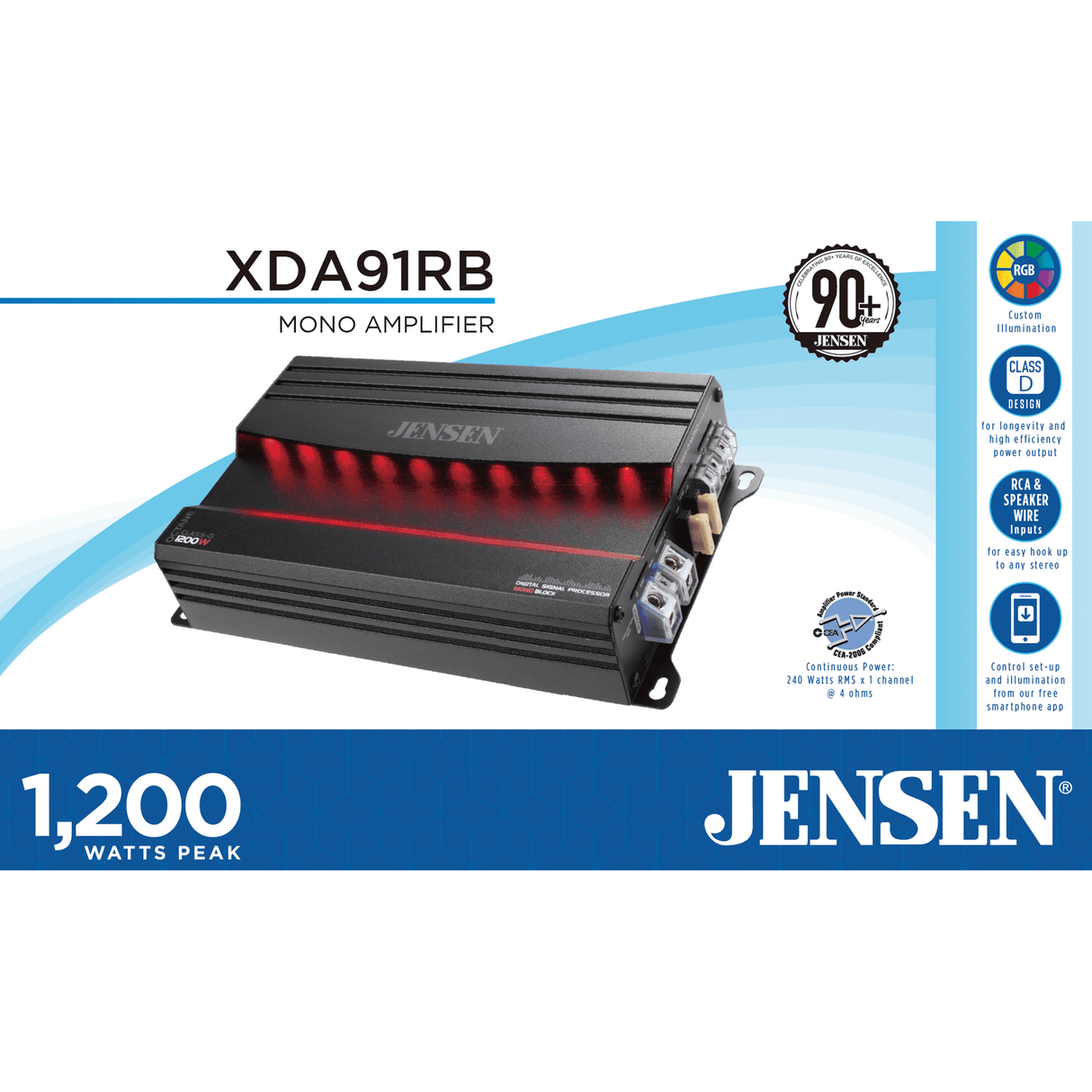 Jensen XDA91RB Class D Mono 1,200 Watts of Total Dynamic Power Amplifier™