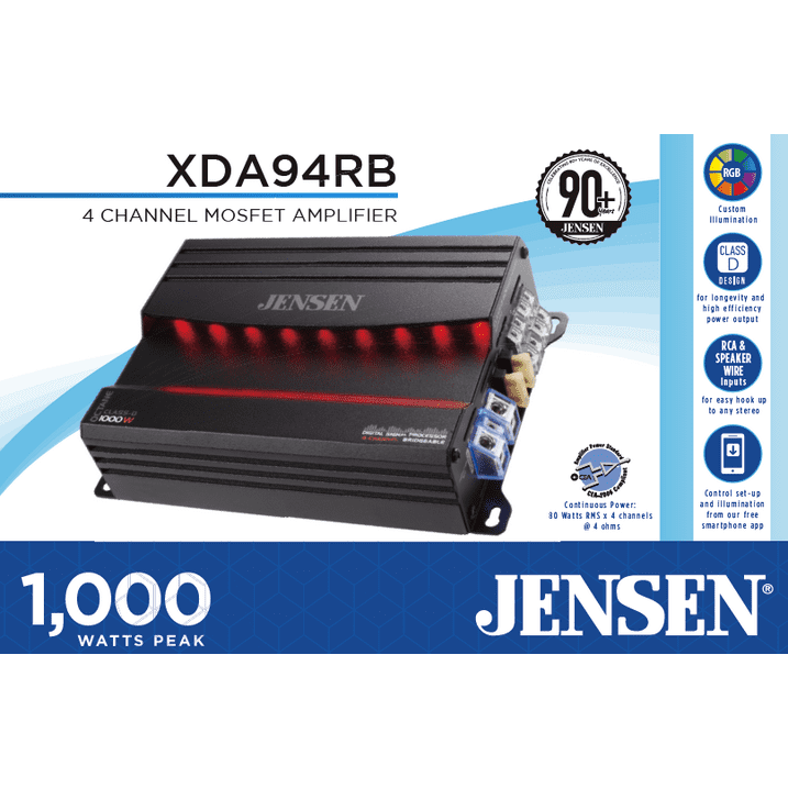 Jensen XDA94RB 1000 Watts Class D 4 Channel Bridgeable Amplifier x 4 RMS™