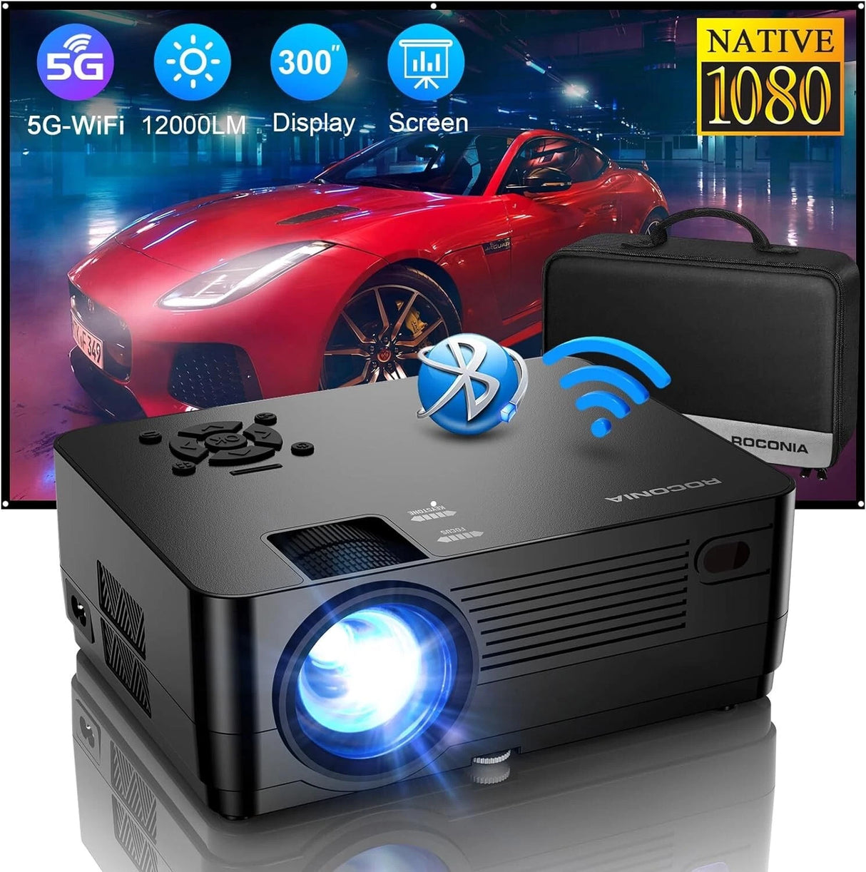 Roconia Q6 12000LM Full HD Movie Projector 300" Display (1080P) Wi-Fi Bluetooth™