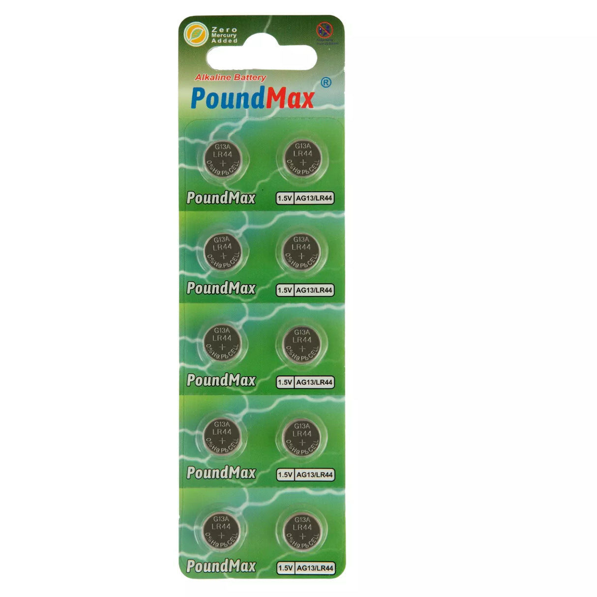 PoundMax AG13 LR44 Batteries 1.5v Alkaline Button Battery Combo Pack - 10 Count