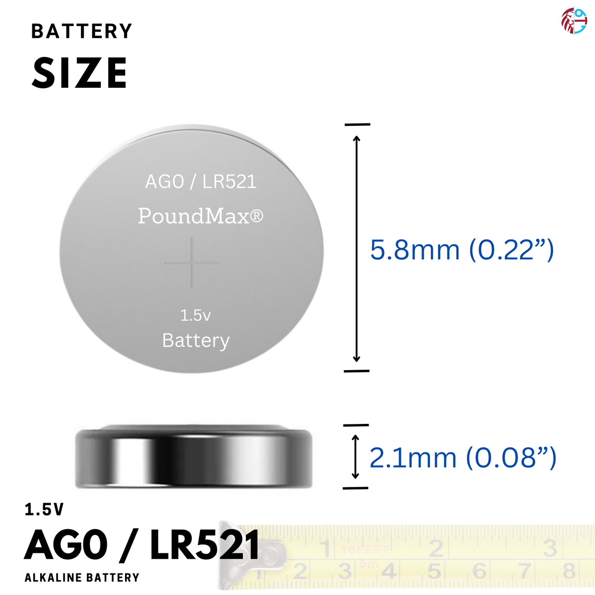 PoundMax AG0 LR521 Batteries 1.5v Alkaline Button Cell Battery