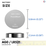 PoundMax AG0 LR521 Batteries 1.5v Alkaline Button Cell Battery