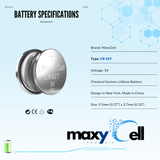 MaxyCell CR927 Lithium Coin Cell Battery 3V Long-Lasting Reliable Power for Watches, Key Fobs, Calculators, Thermometer - Leak-Proof Design, Long Shelf Life DL927 CX927 ECR927 GR927 BR927