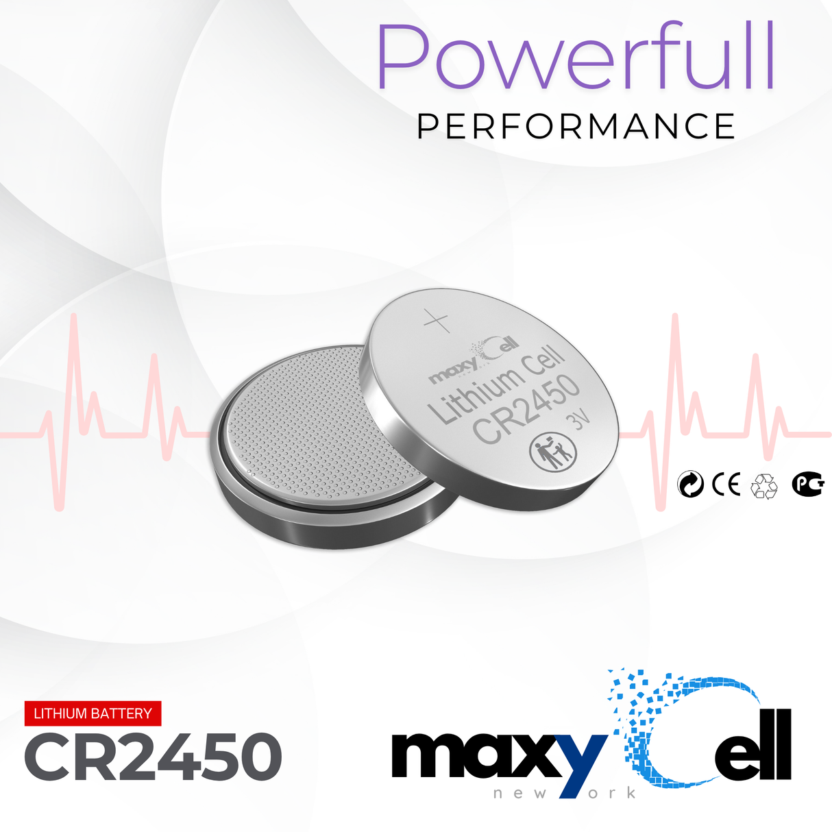 MaxyCell 2450 CR2450 Lithium Coin Cell Battery 3V High-Capacity Long-Lasting Reliable Power for Watches, Key Fobs, Fitness Trackers, Medical Devices, Thermometers, Leak-Proof Design DL2450