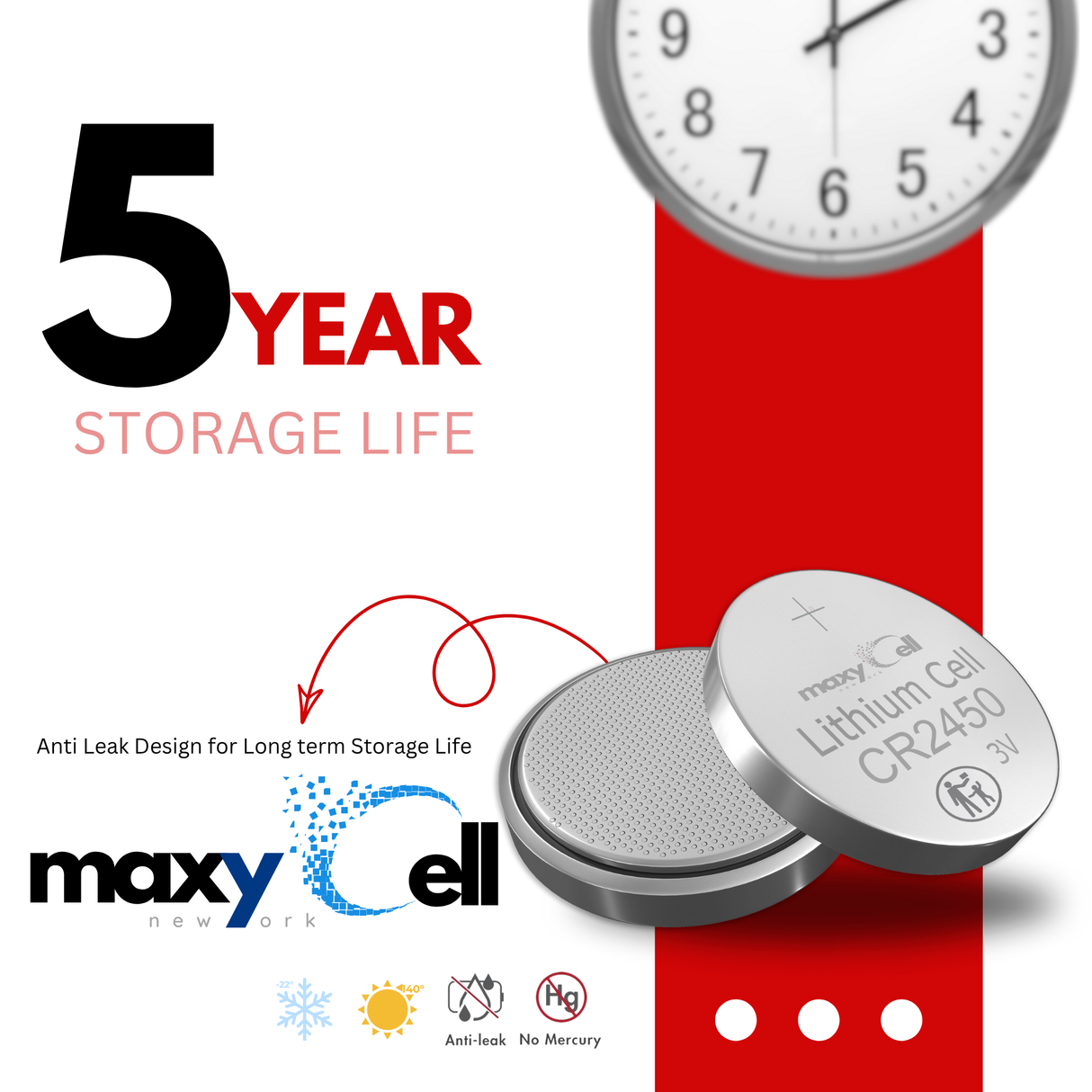 MaxyCell 2450 CR2450 Lithium Coin Cell Battery 3V High-Capacity Long-Lasting Reliable Power for Watches, Key Fobs, Fitness Trackers, Medical Devices, Thermometers, Leak-Proof Design DL2450