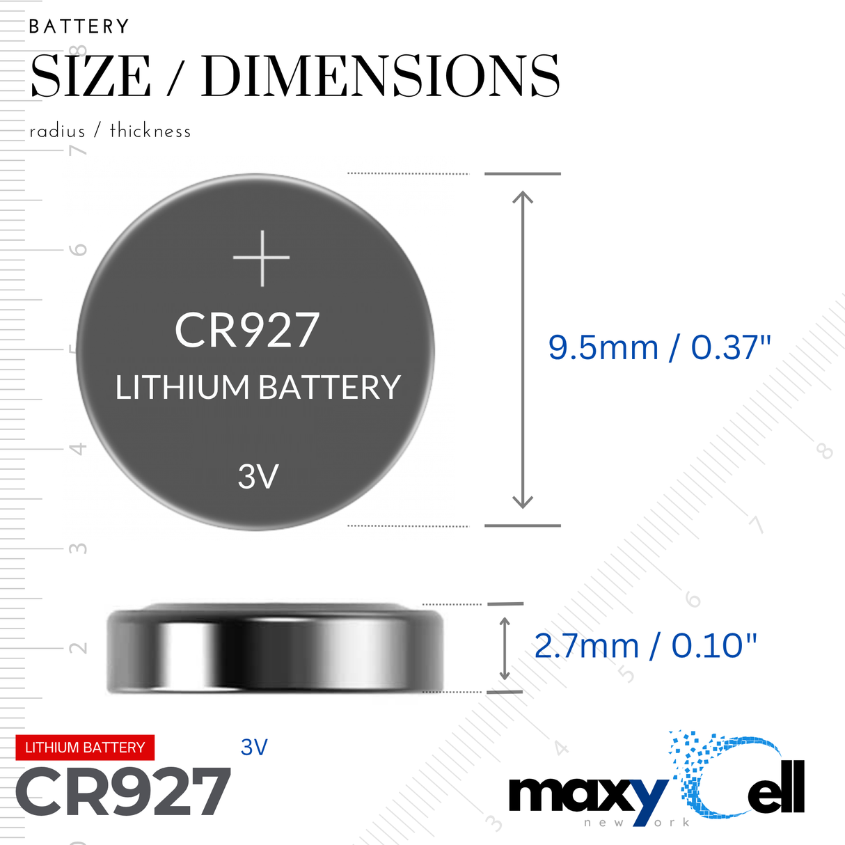 MaxyCell CR927 Lithium Coin Cell Battery 3V Long-Lasting Reliable Power for Watches, Key Fobs, Calculators, Thermometer - Leak-Proof Design, Long Shelf Life DL927 CX927 ECR927 GR927 BR927