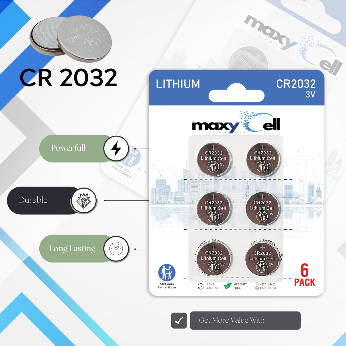 MaxyCell CR2032 Lithium Coin Cell Battery 3V - Long-Lasting, Reliable Power for Watches, Key Fobs, Fitness Trackers, Remotes & Compatible with AirTag - Leak-Proof Design