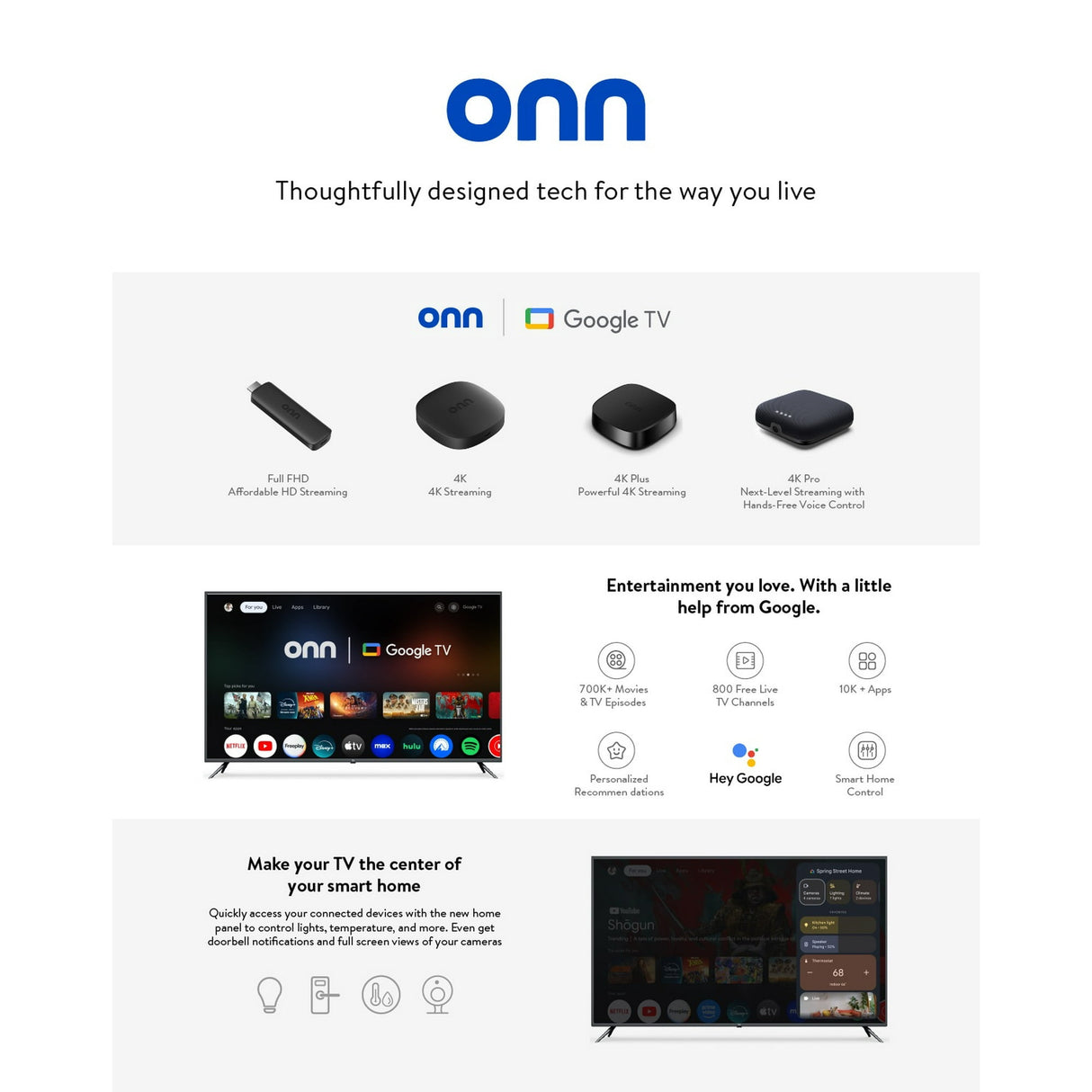 ONN Google TV 4K HD Streaming Box Voice Control Google Assistant (110125667)™