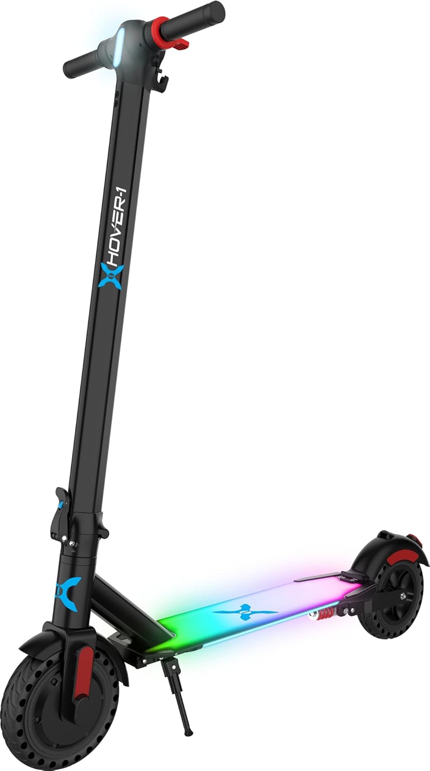 Hover-1 Legacy Foldable Electric Scooter with 350W Motor, 15 mph Max Speed, Colorful LED Deck Light, and 6 Miles Max Range