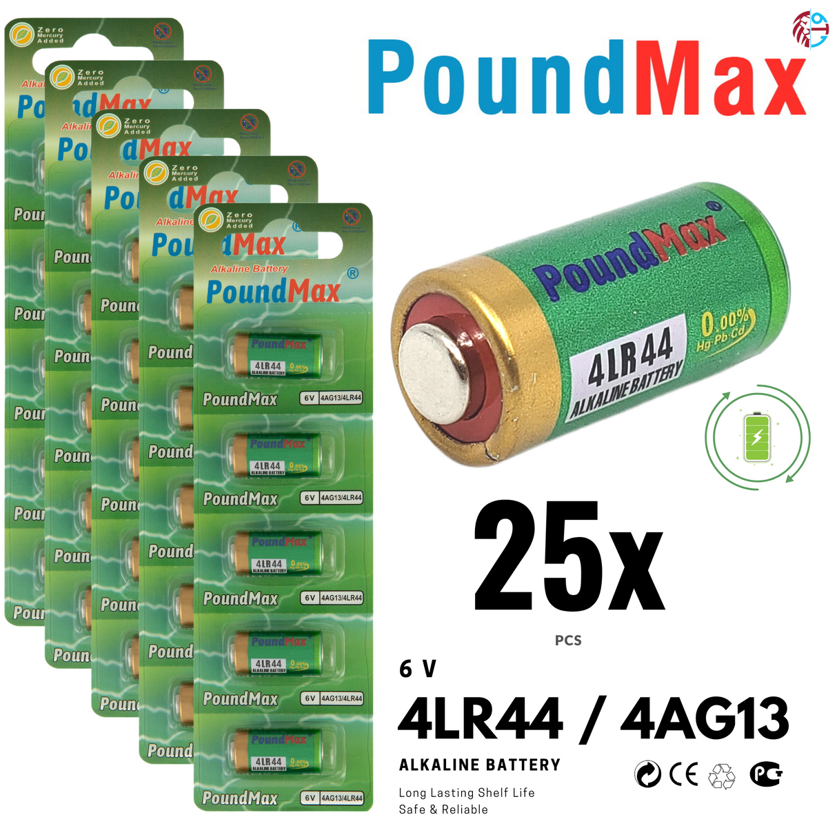 PoundMax 4LR44 / 4AG13 Batteries 6v Alkaline Battery Combo Pack