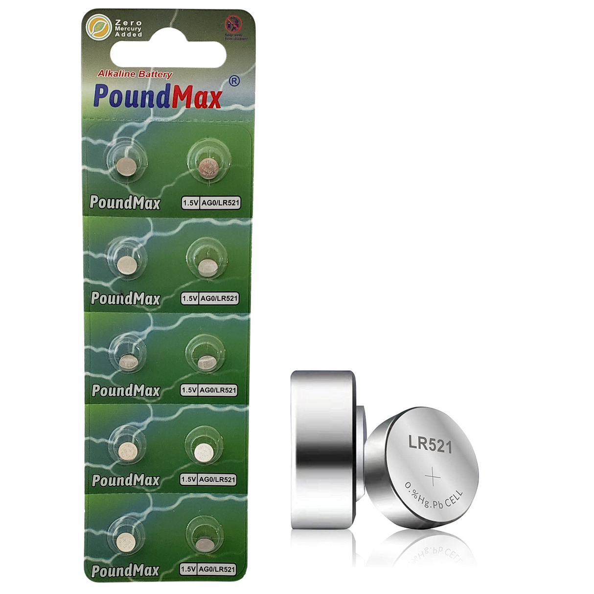 PoundMax AG0 LR521 Batteries 1.5v Alkaline Button Cell Battery