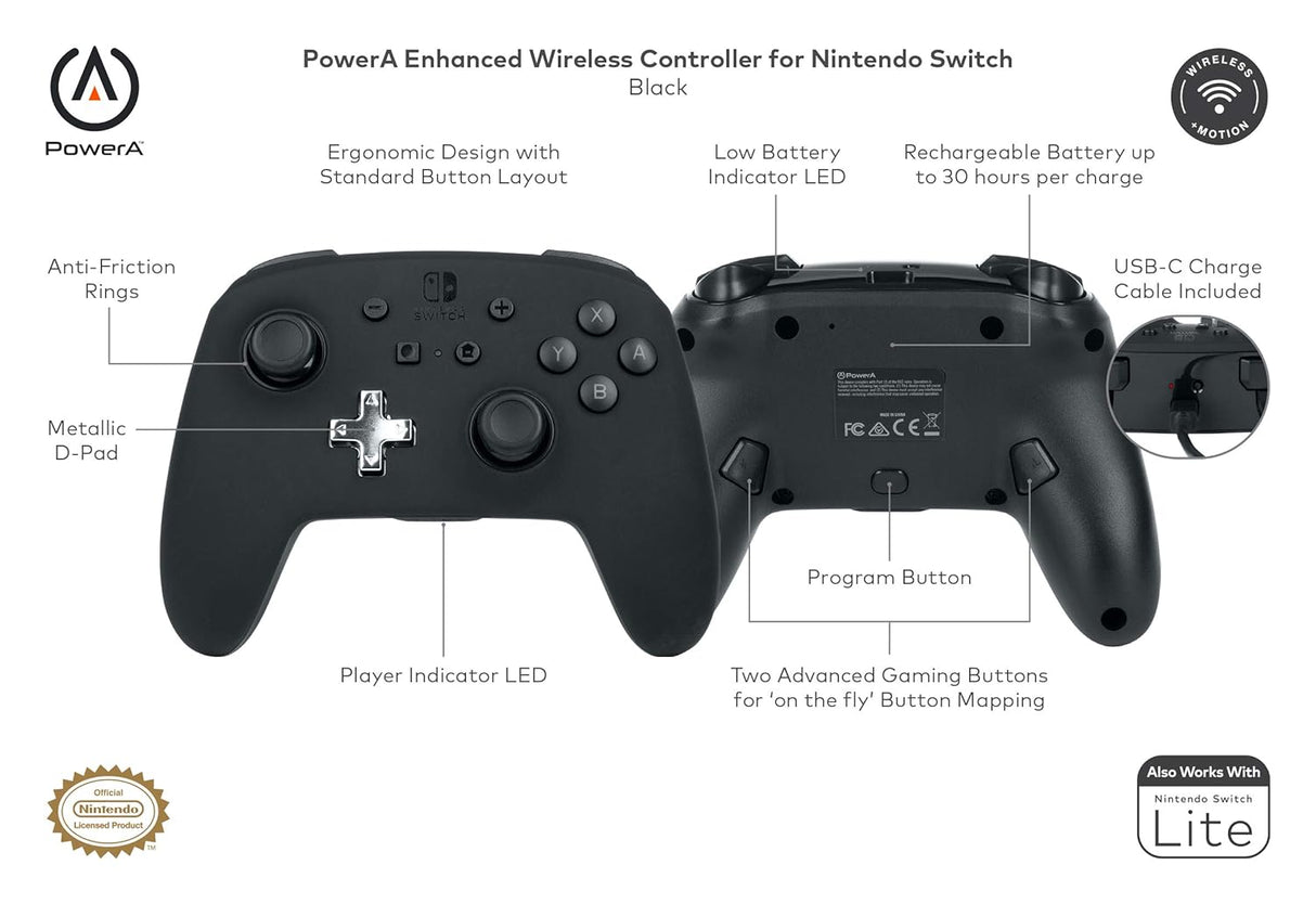 PowerA Nintendo Switch Rechargeable Enhanced Wireless Controller - Black (1509988)™