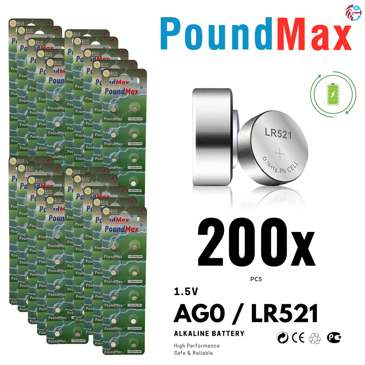 PoundMax AG0 LR521 Batteries 1.5v Alkaline Button Cell Battery