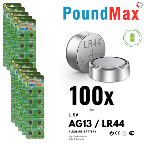 PoundMax AG13 LR44 Batteries 1.5v Alkaline Button Battery Combo Pack - 10 Count