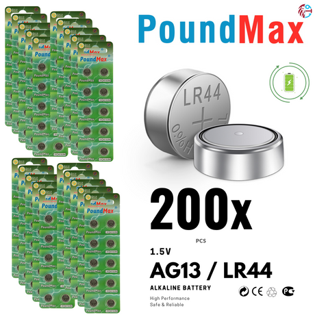 PoundMax AG13 LR44 Batteries 1.5v Alkaline Button Battery Combo Pack - 10 Count