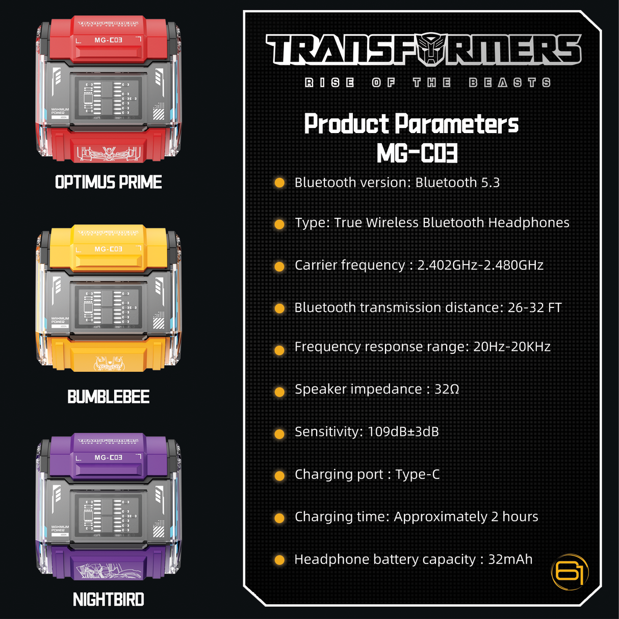 Transformers MG-C03 Bluetooth Wireless Earbuds – TWS, HiFi Sound, Low Latency Gaming & Music Dual Mode Headset, Noise Cancelling, Touch Control, Long Battery Life & Charging Case Red