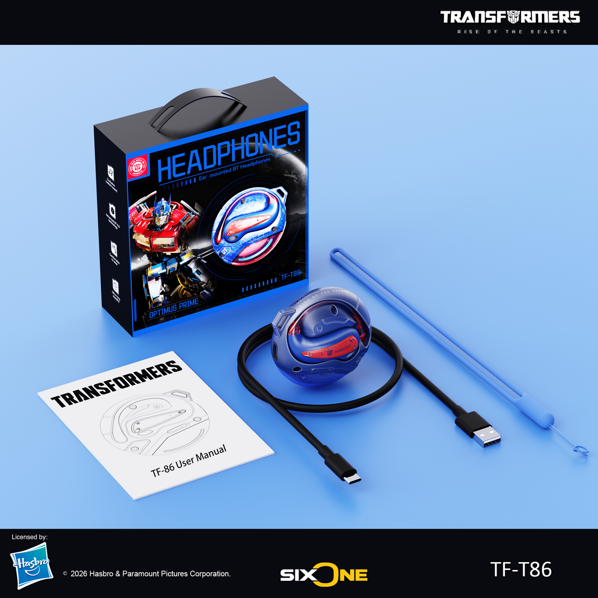 Transformers Flux T86 Ear-Hook Bluetooth Wireless Earbuds, Heavy-Duty Zinc Alloy Armor Charging Case, 14.2mm Hi-Fi Drivers, Built-in Mic