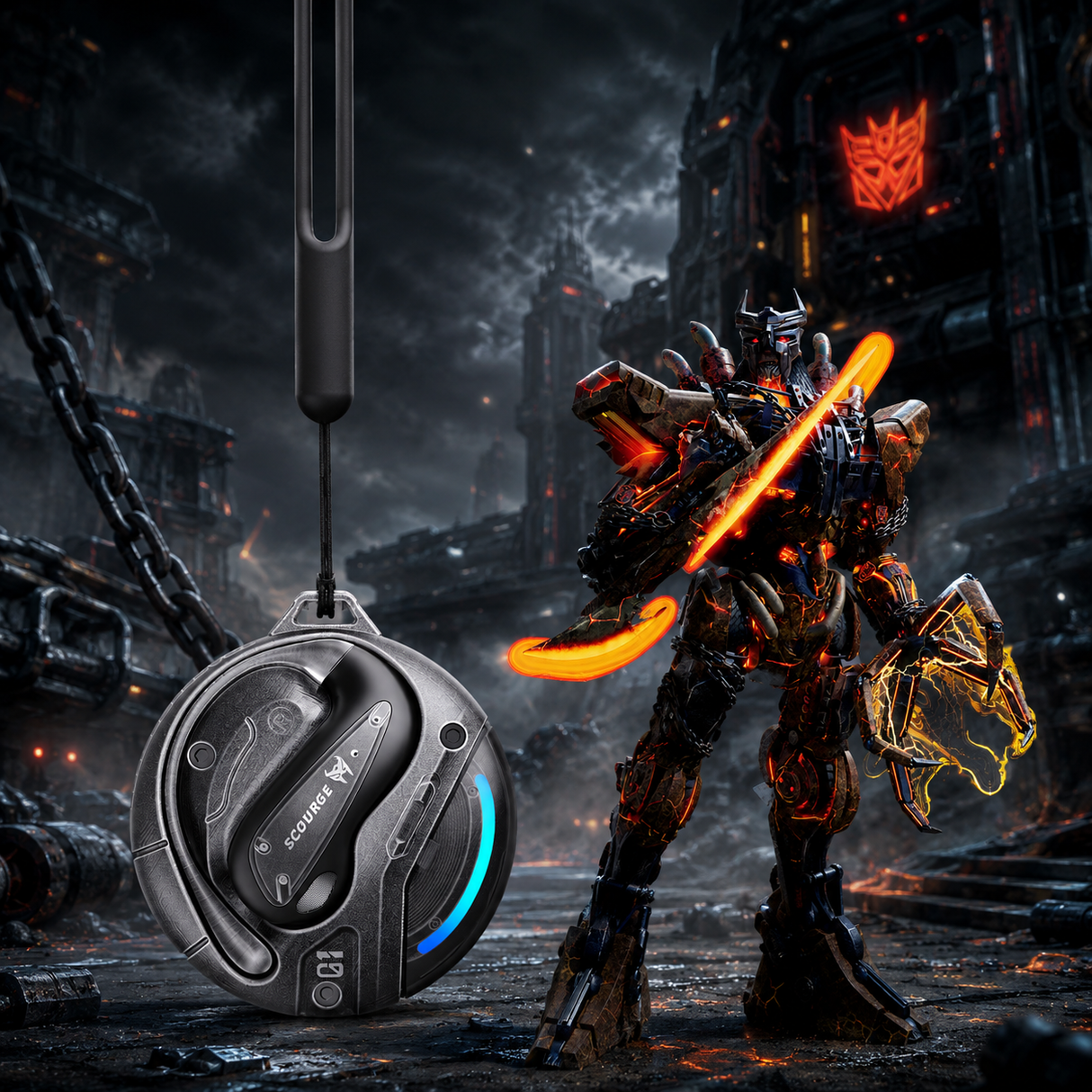 Transformers Flux T86 Ear-Hook Bluetooth Wireless Earbuds, Heavy-Duty Zinc Alloy Armor Charging Case, 14.2mm Hi-Fi Drivers, Built-in Mic